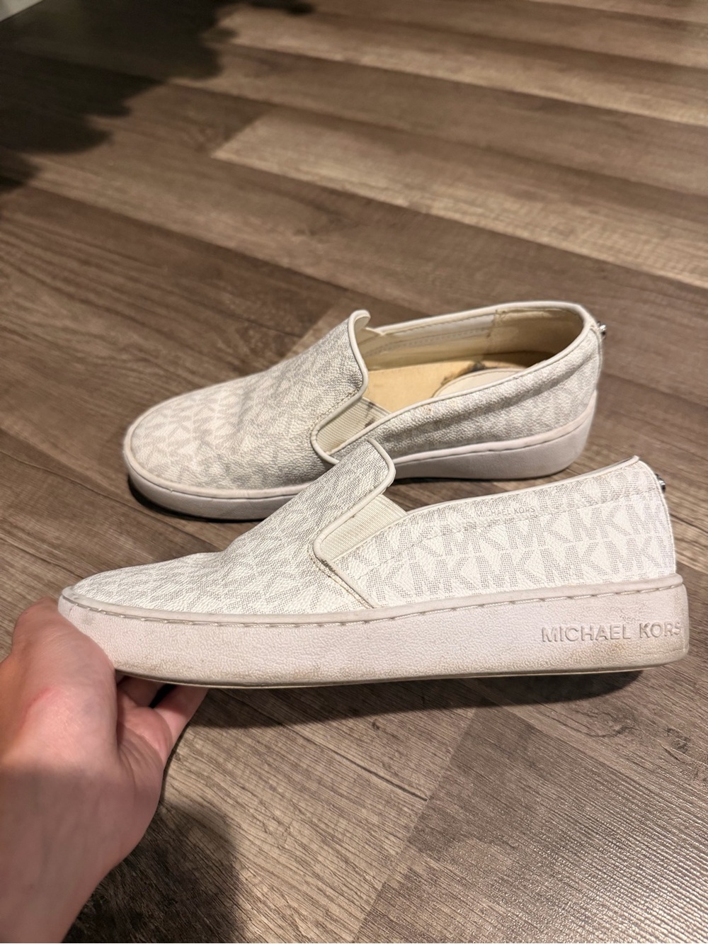 Michael Kors White/Cream Monogram Slip-On Loafers